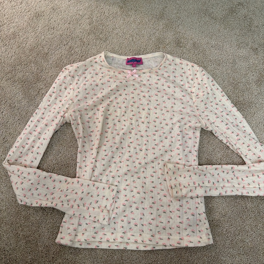 Brandy Melville Cream Floral Long Sleeve Top